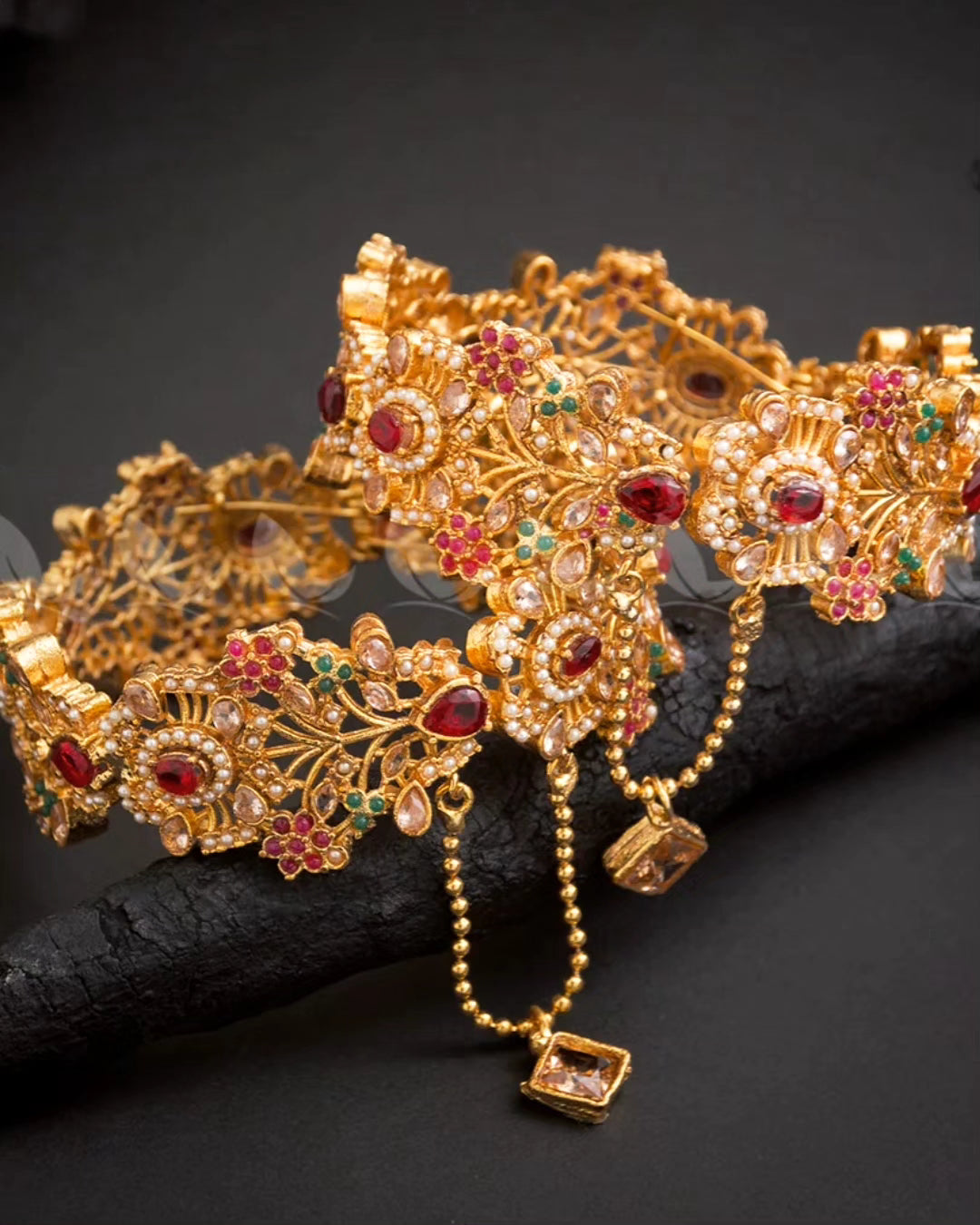 Bangle Openable Kara Set || Gold Plated Wide Kara Pair || Bangles with Zircon Stones