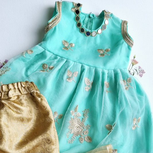 Sea Green Frock Baby Girl Dresses Traditional Dress Pakistani Suit Sharara Girls Party Wear | Sharara with Frock