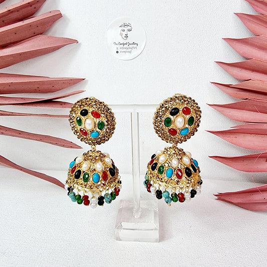 Multi Maroon Gold Jhumka || Long Drop Earrings Tassel Oxidised Indian || Turkish Bells Boho Birthday Gift Present Layer