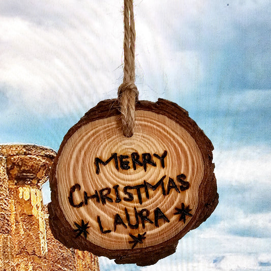 Personalized Name Engraved Wood Slice Christmas Ornament || Engraved Wood Christmas Ornament