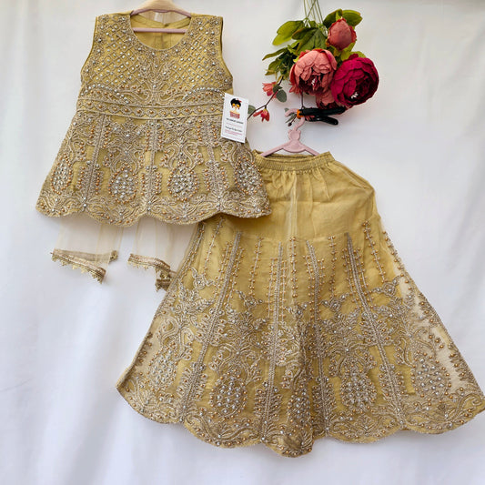 Eid Collection 2025 | Beige Colour Embroidered Shirt with Lehnga Girls Party Wear | Perfect for Eid, Wedding & Party wear