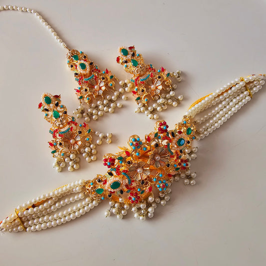 Indian/ Pakistani/ Asian Choker Set || Jhumkas and Teeka Set