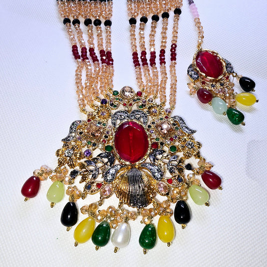 Necklace Mala with Earrings Set (Indian/Pakistani Bridal/Party wear jewellery)