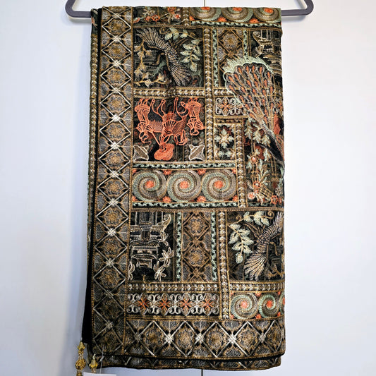 Hand Embroidered Black Shawl