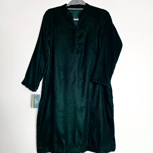 Bottle Green Velvet Kurta Partywear ,Winter Velvet Kameez, Designer Velvet Suit