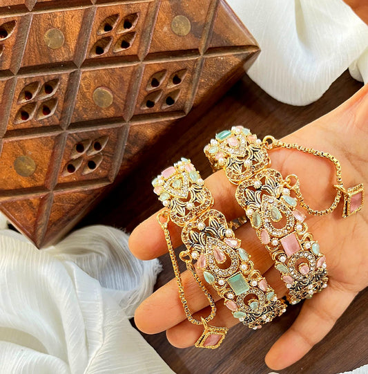Bangle Openable Kara Set || Gold Plated Kara Pair || Bangles with Zircon Stones
