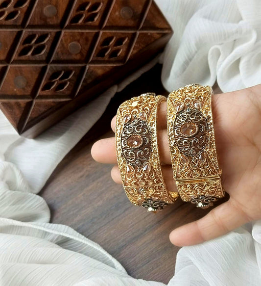 Bangle Openable Kara Set || Gold Plated Kara Pair || Bangles with Zircon Stones