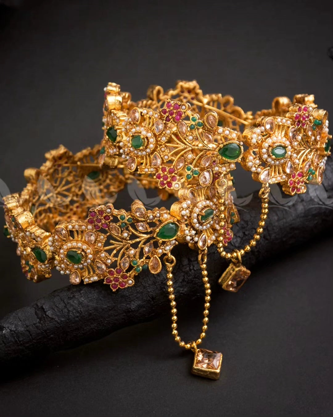 Bangle Openable Kara Set || Gold Plated Wide Kara Pair || Bangles with Zircon Stones