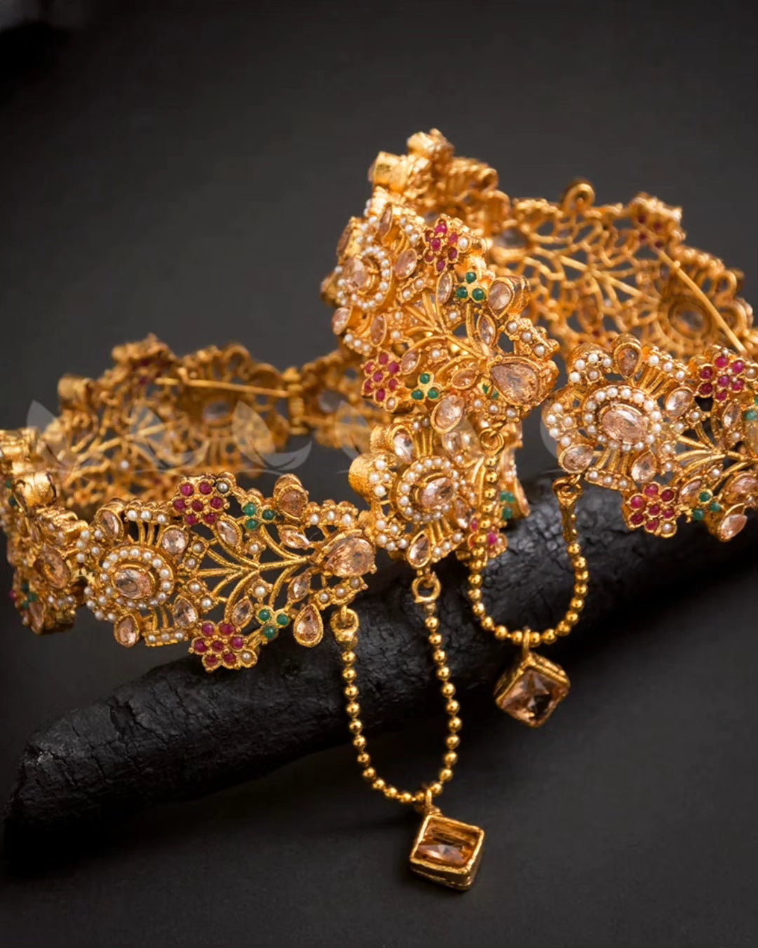 Bangle Openable Kara Set || Gold Plated Wide Kara Pair || Bangles with Zircon Stones