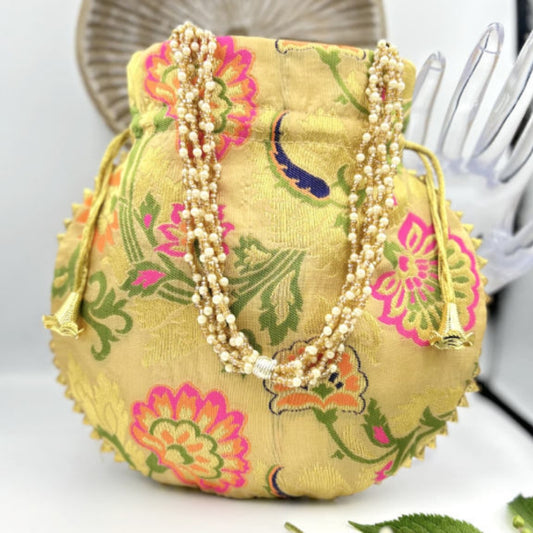 Indian Handmade Women's Embroidered Clutch Purse Potli Bag Pouch Drawstring Bag Purse Potli Bag Pouch