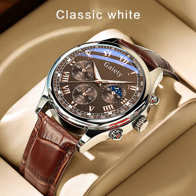 GAIETY High Quality Men's Luxury Belt Fashion Quartz Watch Men Round