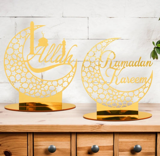 Ramadan Acrylic Eid Mubarak Decoration Table Decor LED Moon Islam || Ramadan Eid Decoration Tealight Stand, Decorate your own Tealight stand