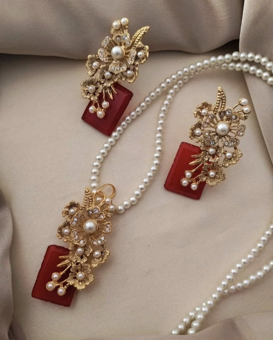 Pearl Maala Pendant Set/ Desi Kundan /Sabyasachi Bollywood Tyaani/ South Asian Bengali