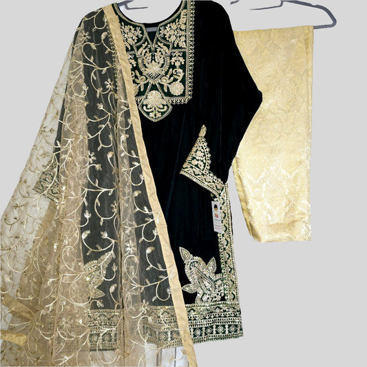 Eid Collection Velvet Navy Blue Outfit Pakistani Partywear Shalwar Kameez