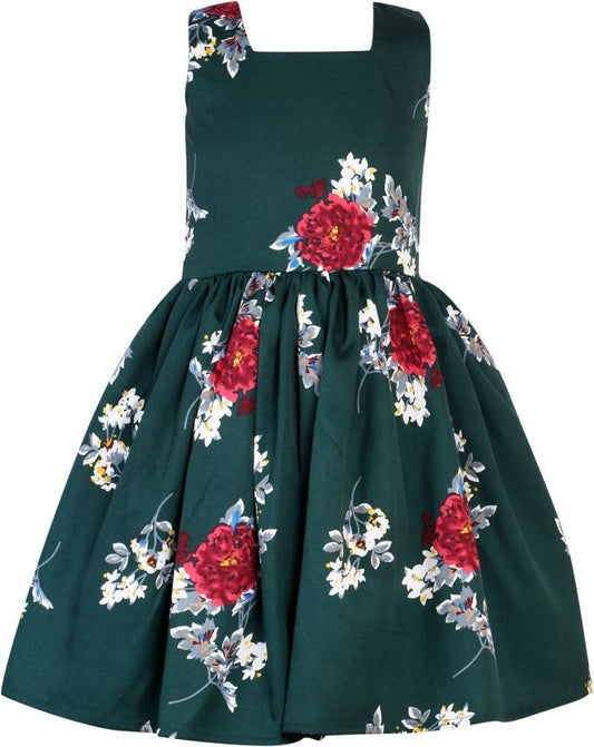 Girls Midi/Knee Length Casual Dress  (Green, Sleeveless)